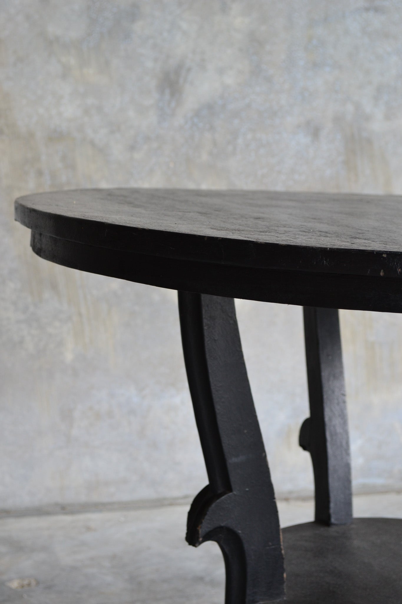 Black Carved Round Dining Table - One