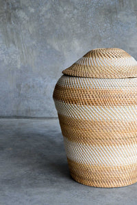 Stripe White Rattan Basket