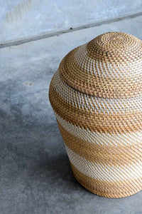 Stripe White Rattan Basket