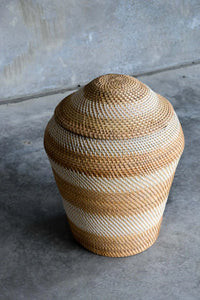 Stripe White Rattan Basket